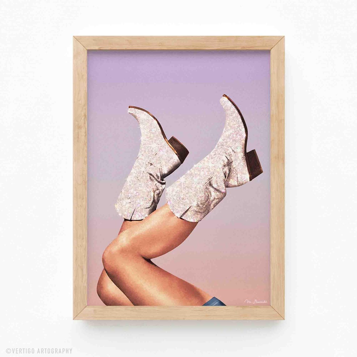 Glitter Cowgirl Boots, Rodeo Disco Decor Art Print