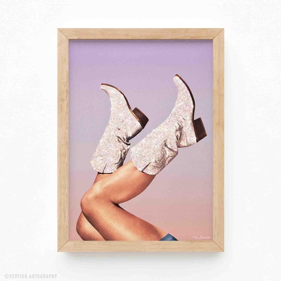 Glitter Cowgirl Boots, Rodeo Disco Decor Art Print