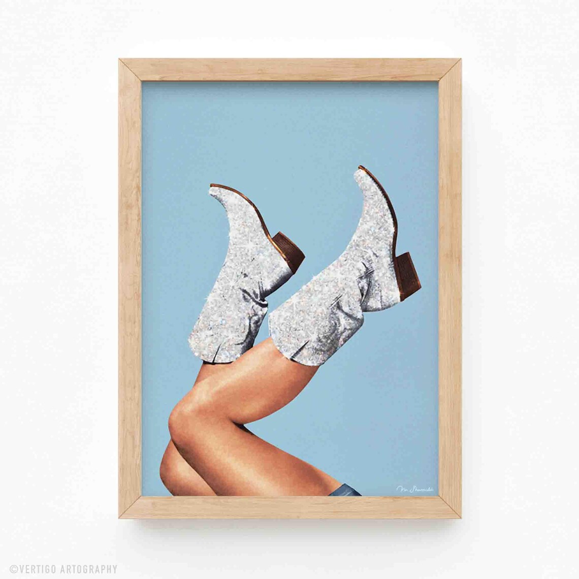 Glitter Cowgirl Boots Vintage Rodeo Art Print