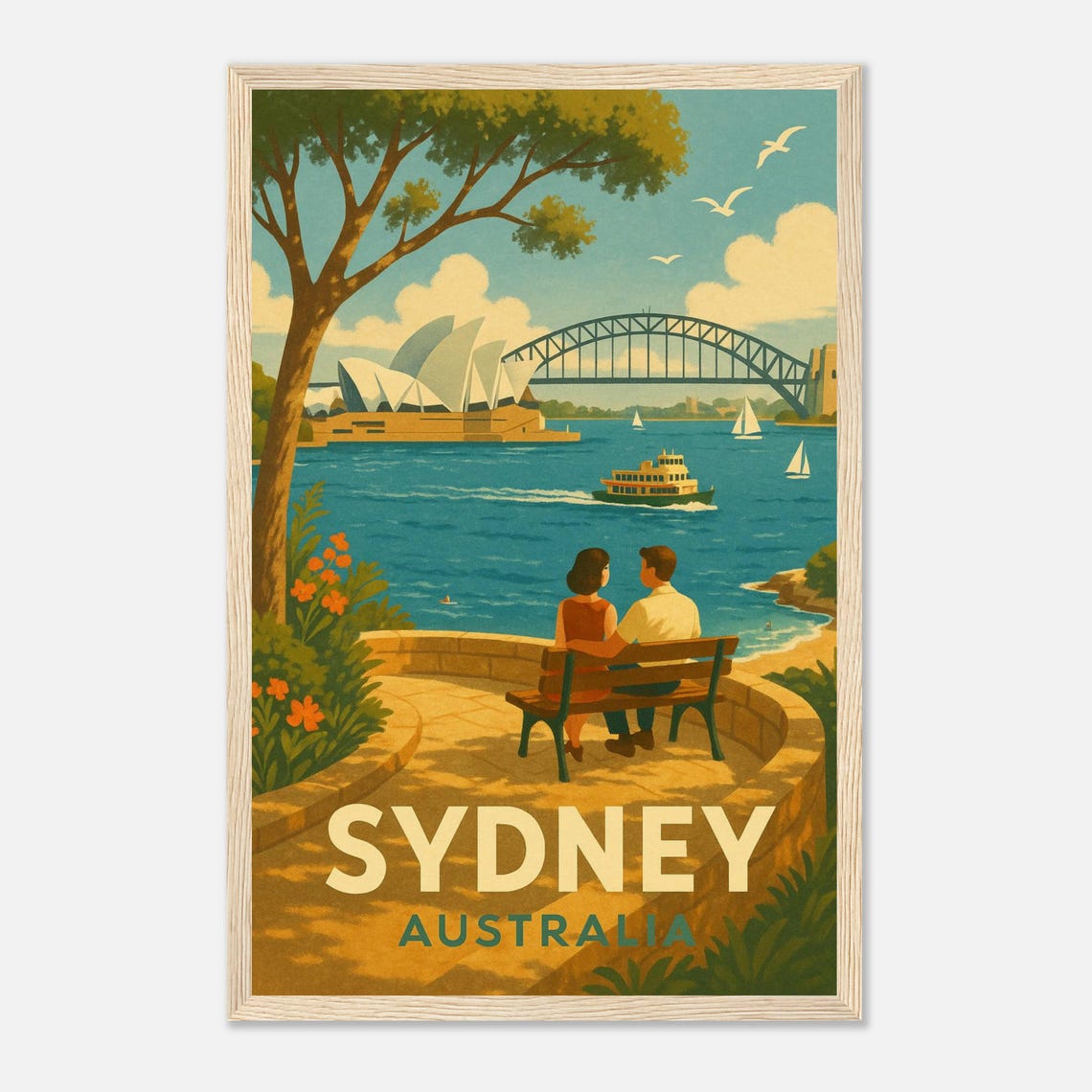 Sydney Australia Harbour Opera House Bridge Vintage Travel Poster