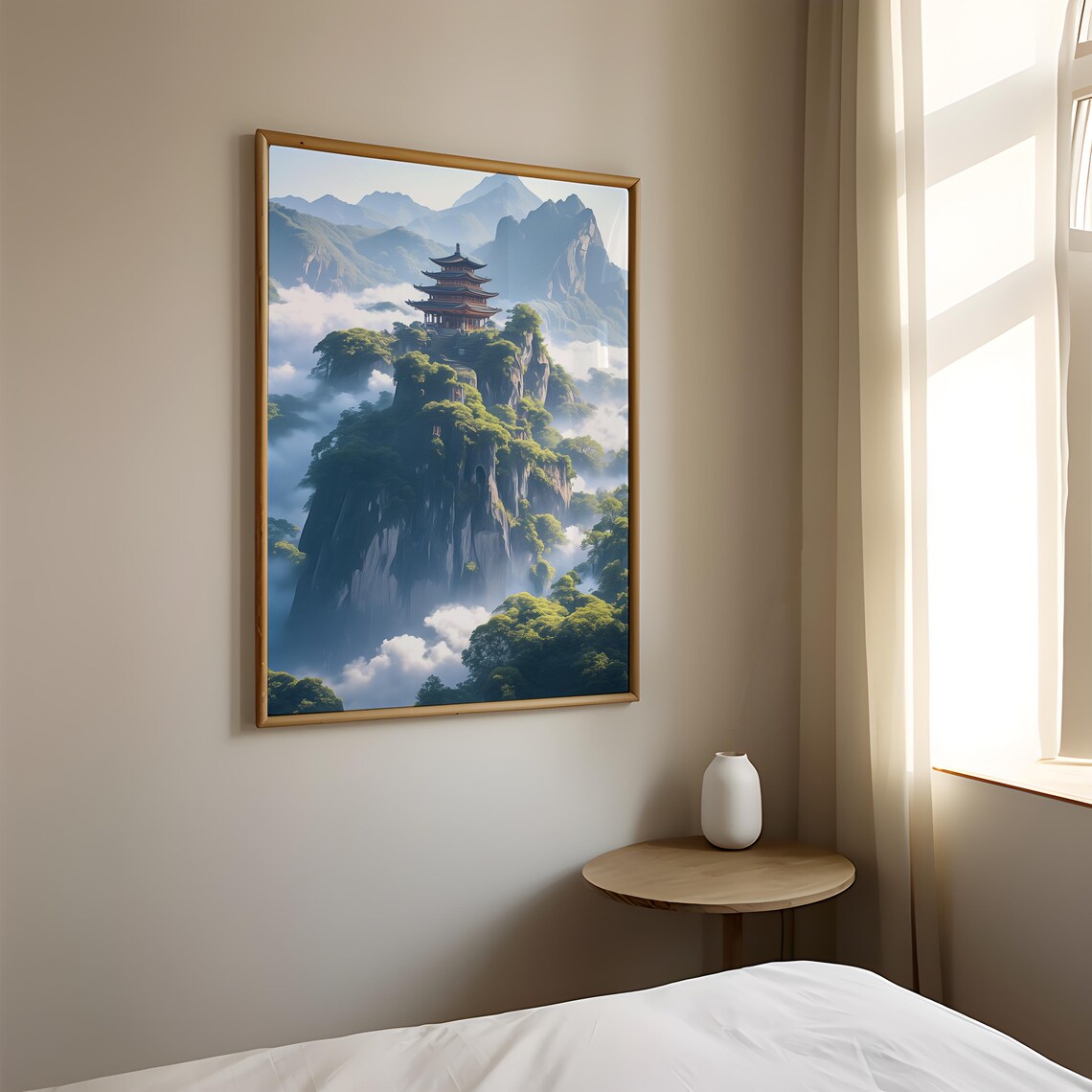 Ancient Pagoda Misty Mountain Peak Above Sea of Clouds Poster - Image 3
