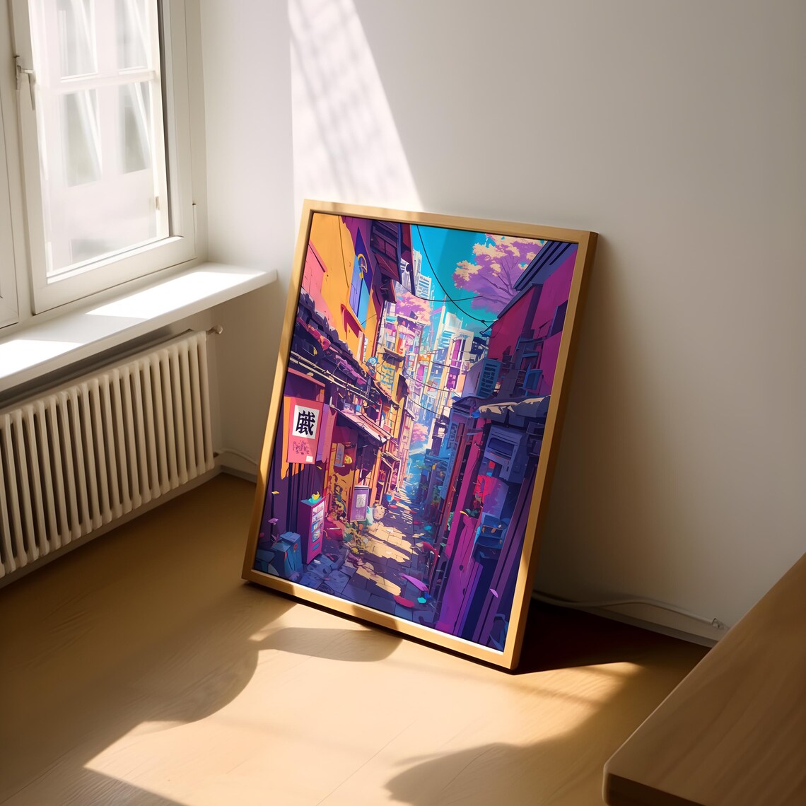 Colorful Japanese Street Alley in Daylight Anime Scene Poster - Image 3