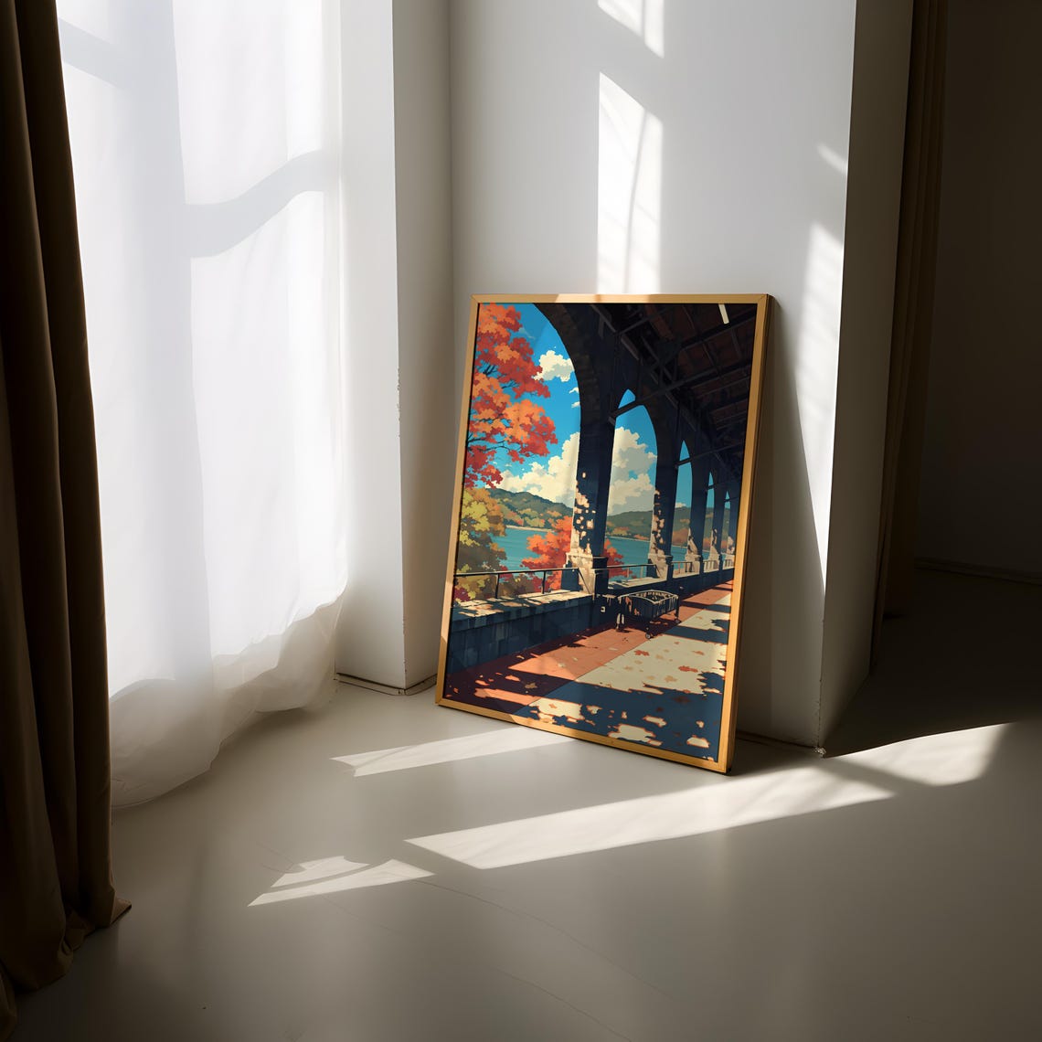 Autumn Terrace Overlooking Lake With Fall Foliage View Poster - Image 3