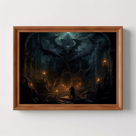 Demonic Library Evil Mysticism Dark Academia Interior Goth Wall Art Moody Horror Decor
