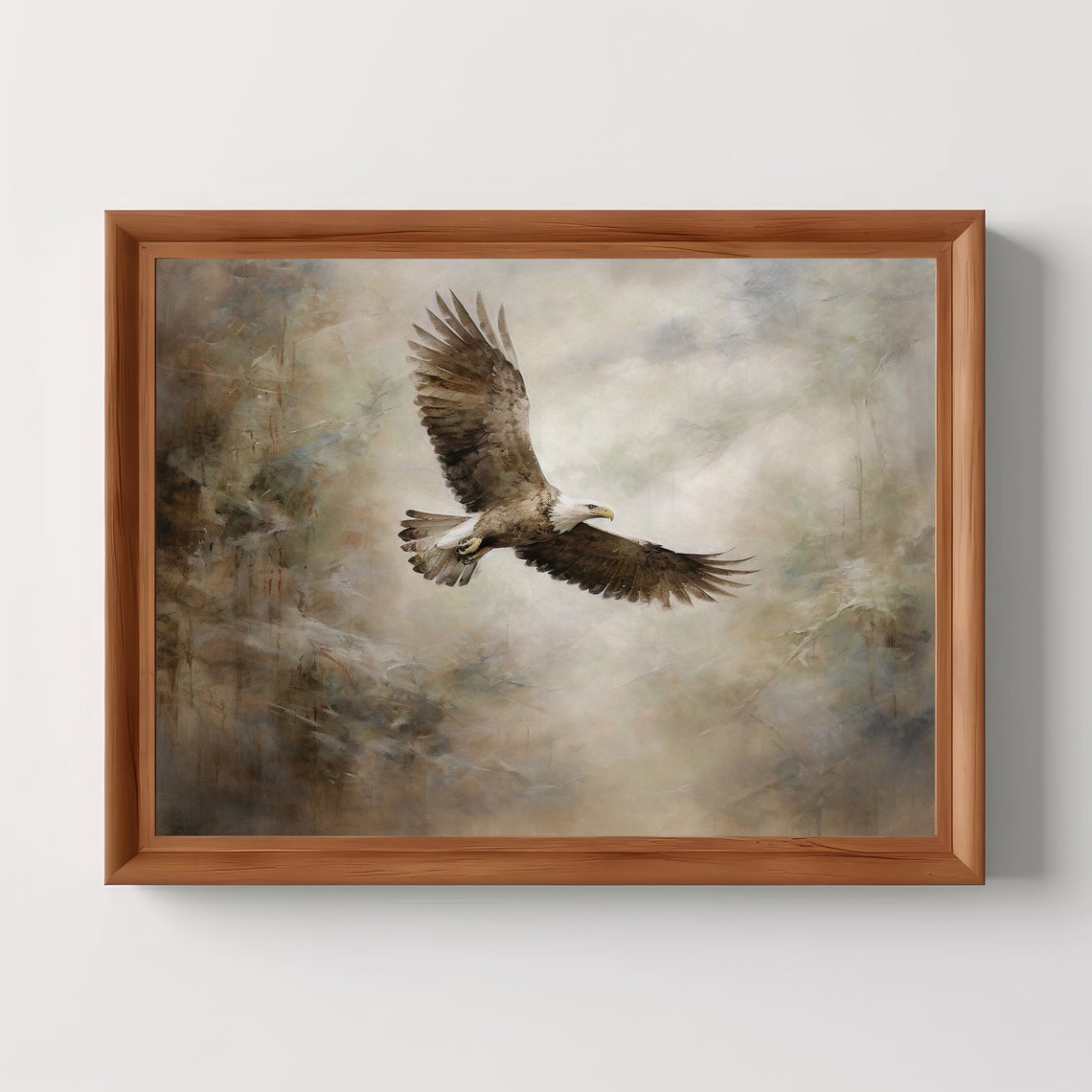 Soaring Bald Eagle Rustic Wildlife Oil Painting Style Poster