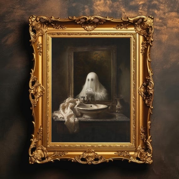 Spooky Bathroom Funny Gothic Art Haunted Mirror Print Dark Academia Decor Halloween