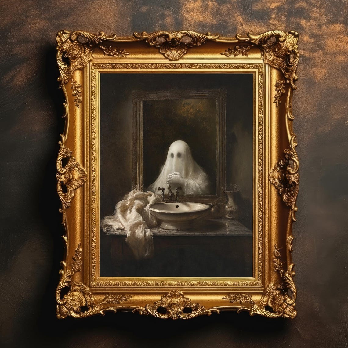 Spooky Bathroom Funny Gothic Art Haunted Mirror Print Dark Academia Decor Halloween