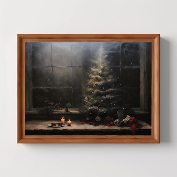 Moody Christmas Vintage Oil-Painting Style Art Print