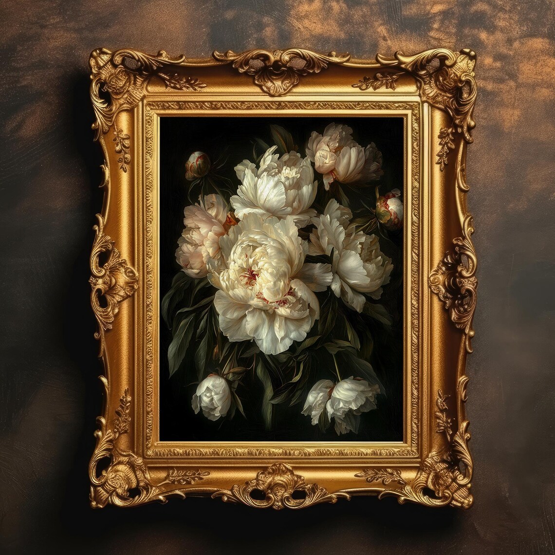 Dark Baroque Peony Art Print, Moody Botanical Decor