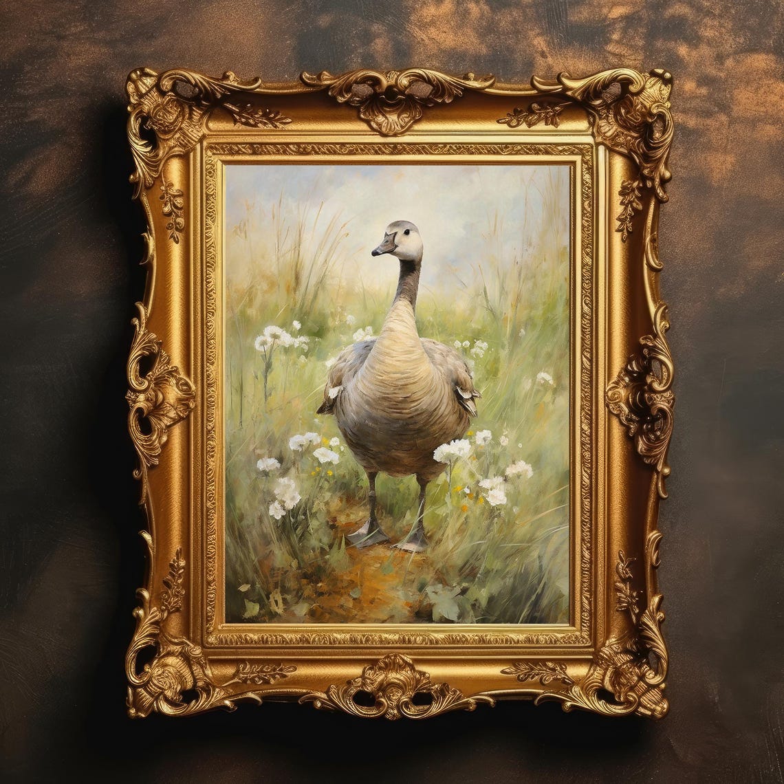 Canada Goose in Spring Meadow Vintage Wildlife Painting Poster
