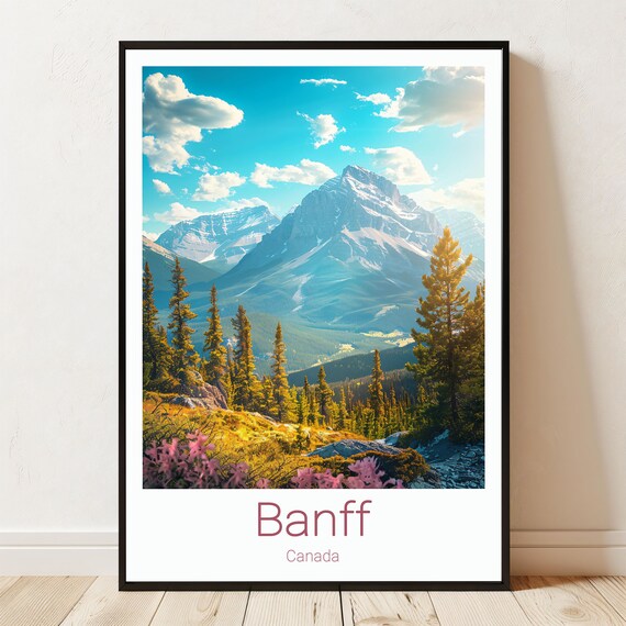 Banff Canada Rocky Mountains Snow Peak Pine Forest Travel Poster
