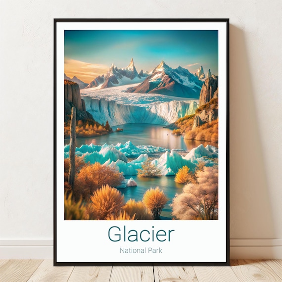 Glacier National Park Icebergs Turquoise Lake Peaks Landscape Poster