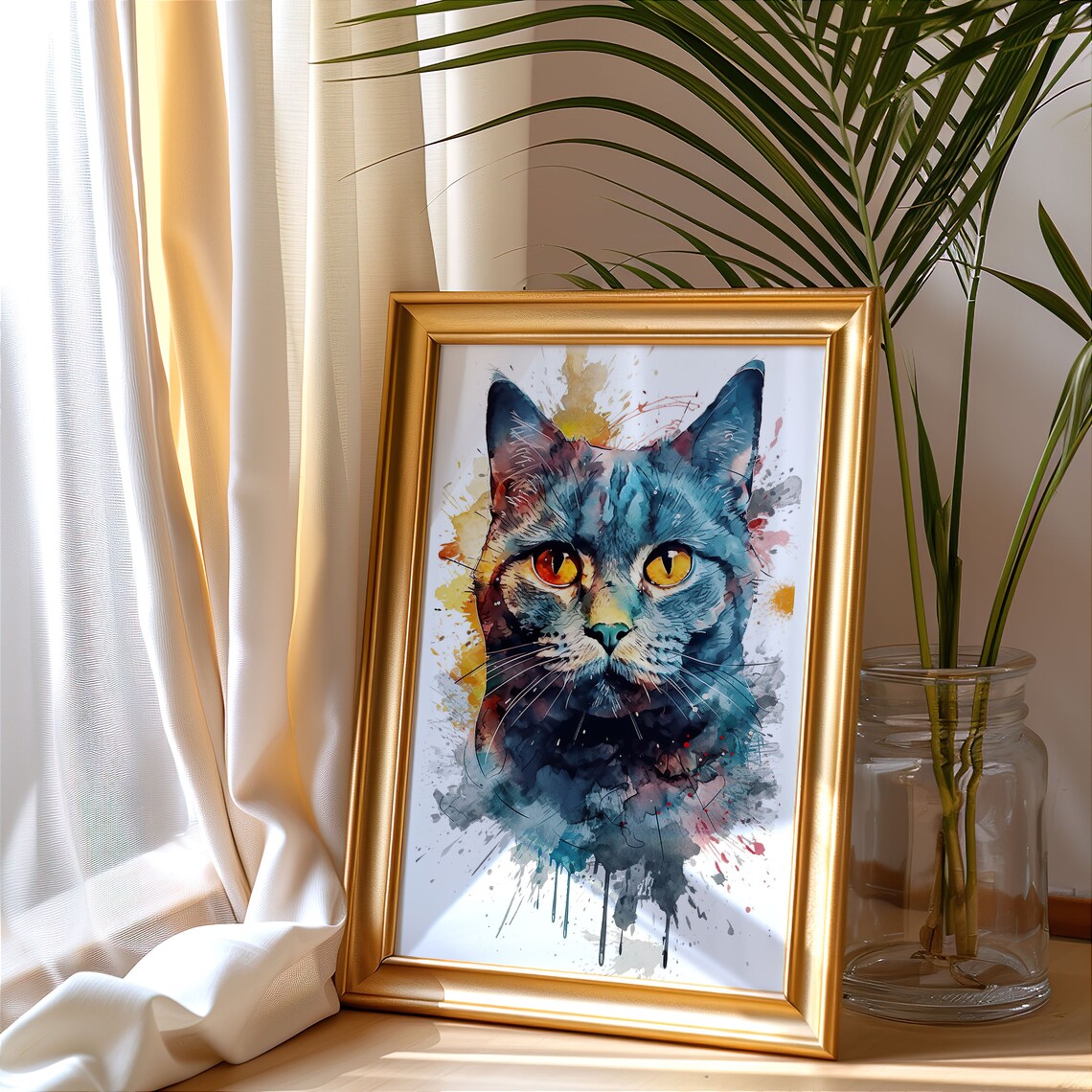 British Shorthair Cat Watercolor Portrait Blue Gray Feline Art Poster - Image 4