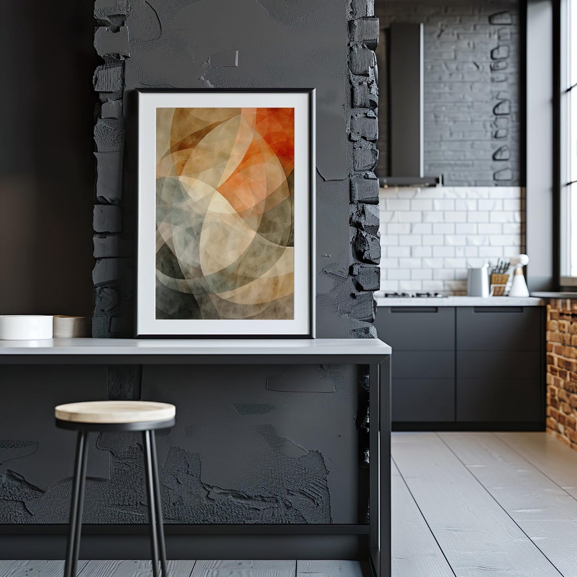 Warm Amber Overlapping Circle Geometric Abstract Watercolor Art Print - Image 3