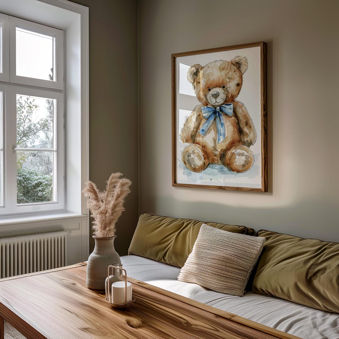 Teddy Bear Watercolor Blue Bow Nursery Baby Room Decor Art Poster - Image 4