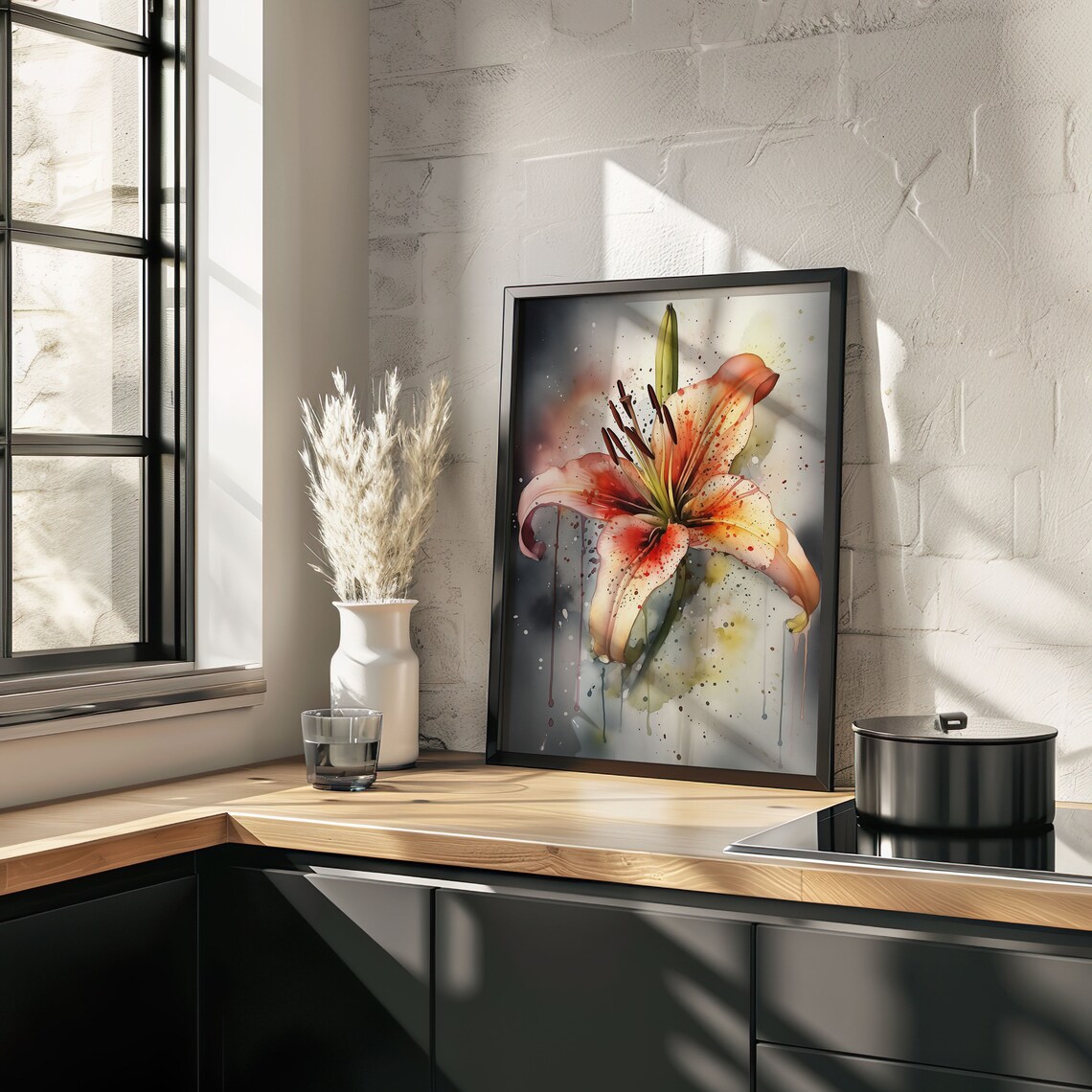 Peach Lily Watercolor Close Up Speckled Petals with Paint Drips Art Poster - Image 2