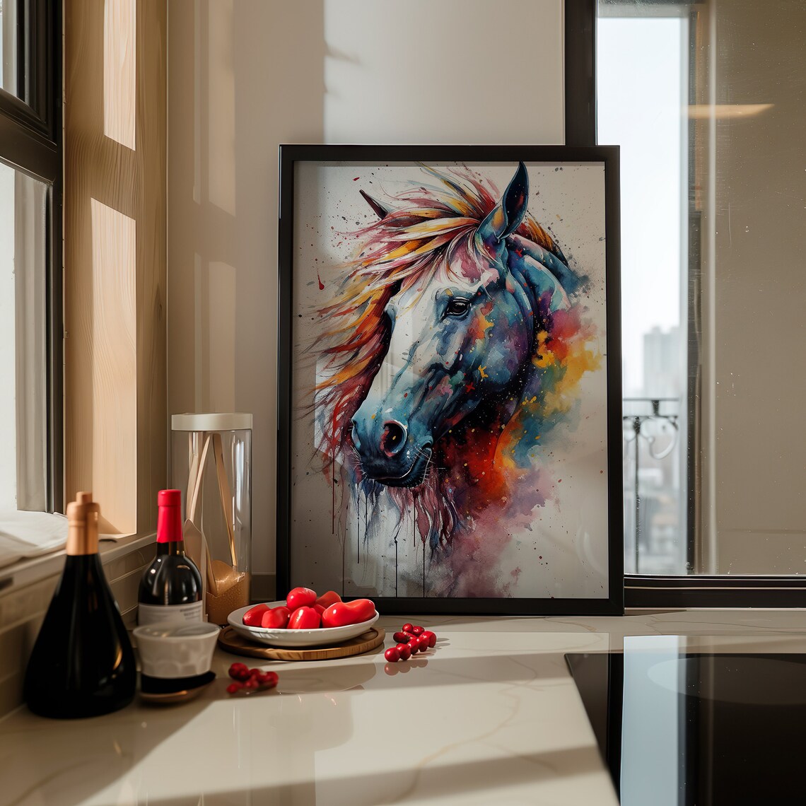 Colorful Horse Watercolor Portrait Rainbow Mane Splash Art Poster - Image 5