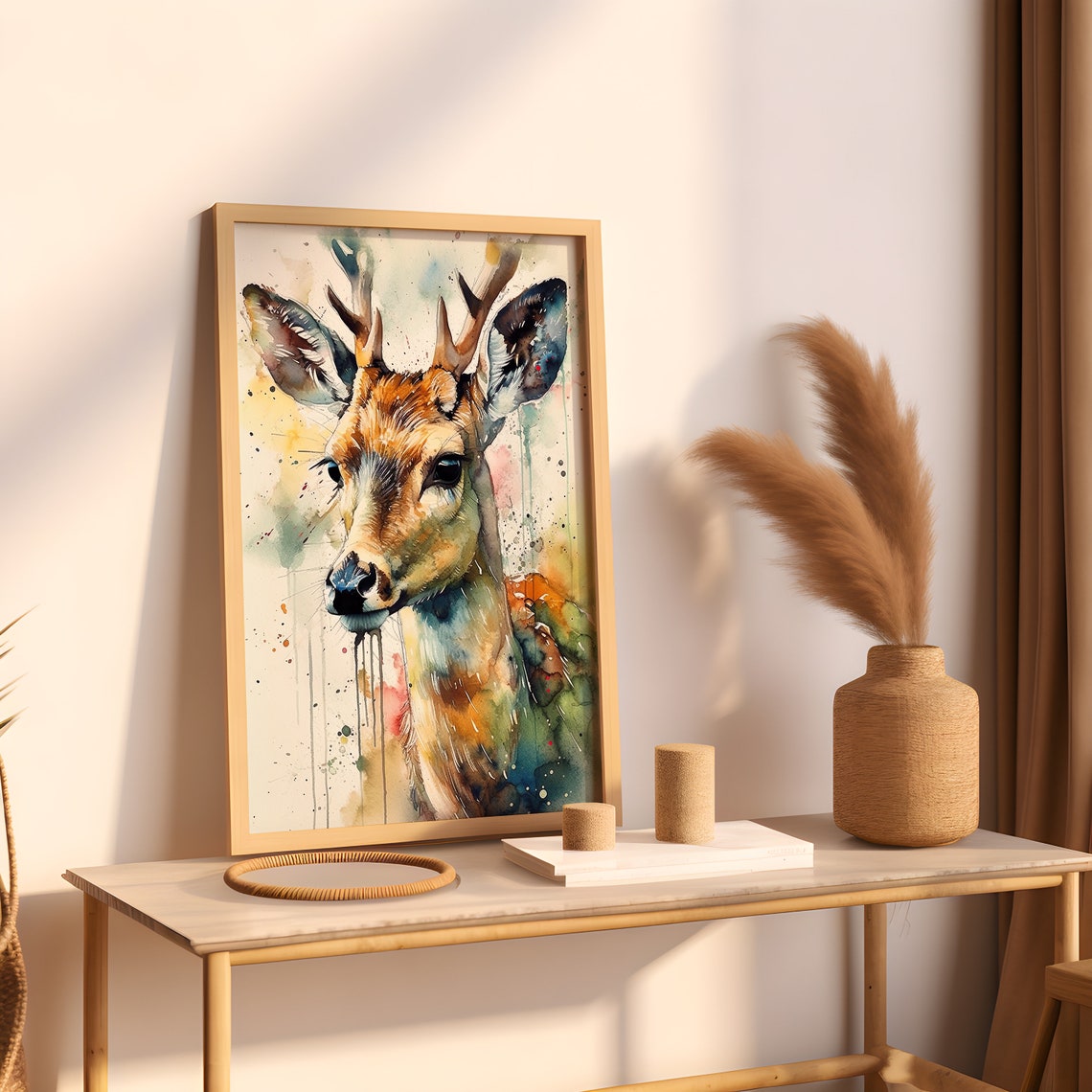 Young Deer Watercolor Portrait Rustic Woodland Animal Art Poster - Image 3