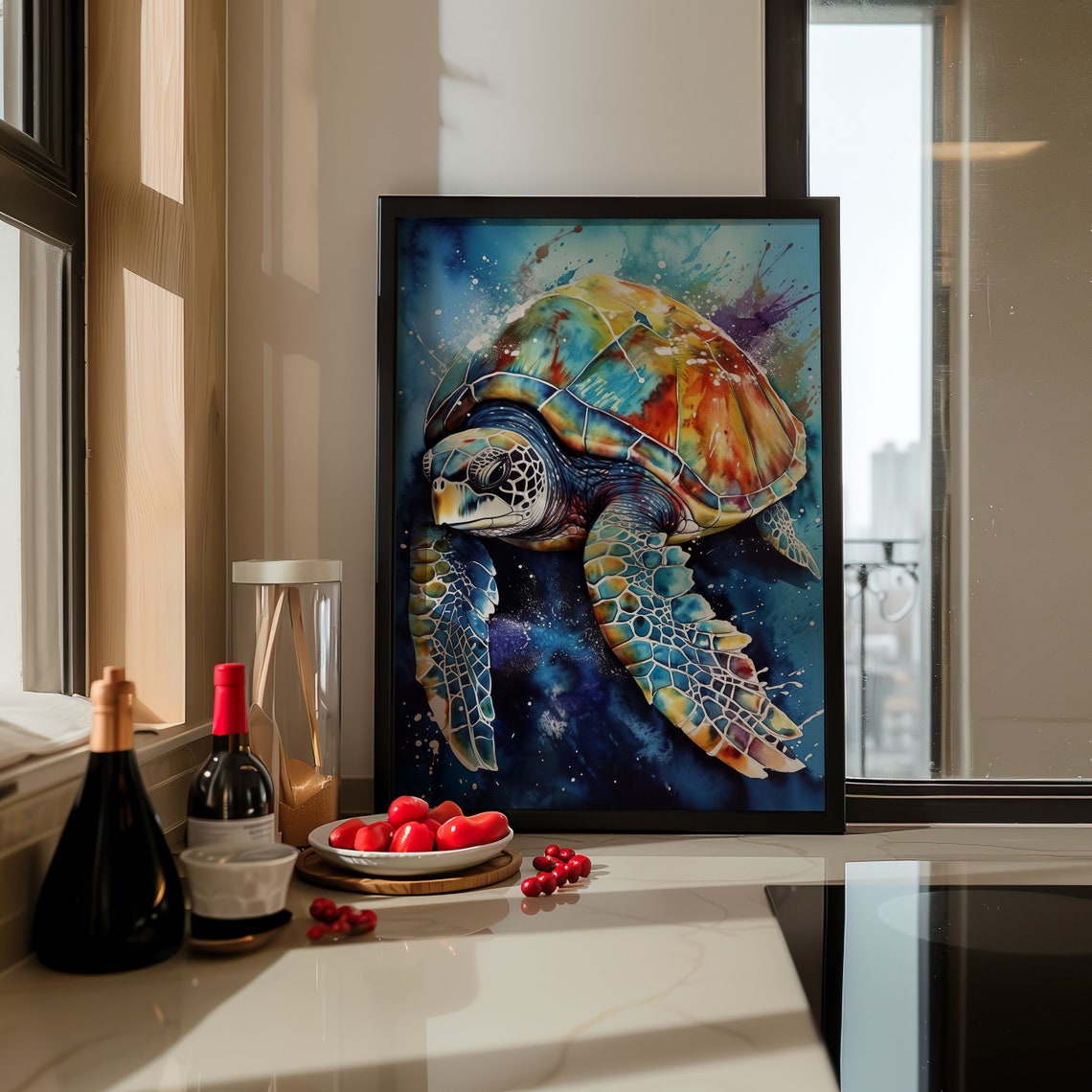 Colorful Sea Turtle Watercolor Deep Ocean Wildlife Art Poster - Image 4