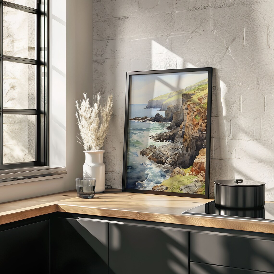 Rocky Coastal Cliffs Watercolor Seascape Ocean Shore Art Poster - Image 5