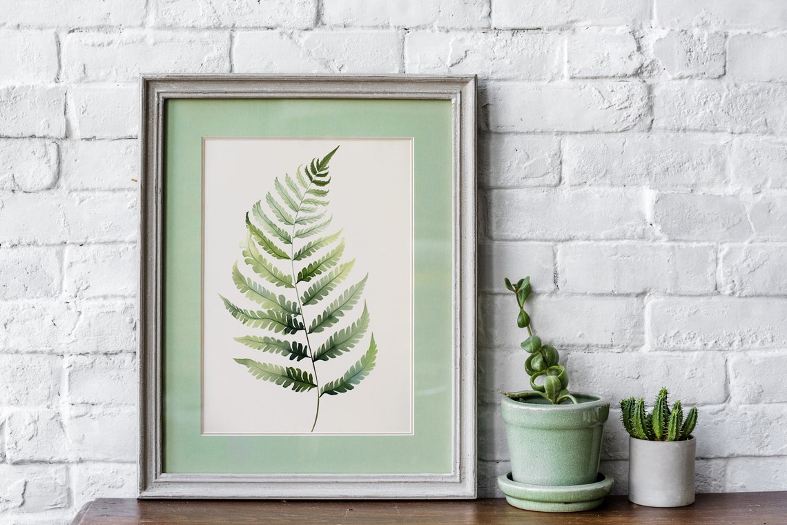 Green Fern Leaf Watercolor Botanical Plant Minimalist Art Poster - Image 4