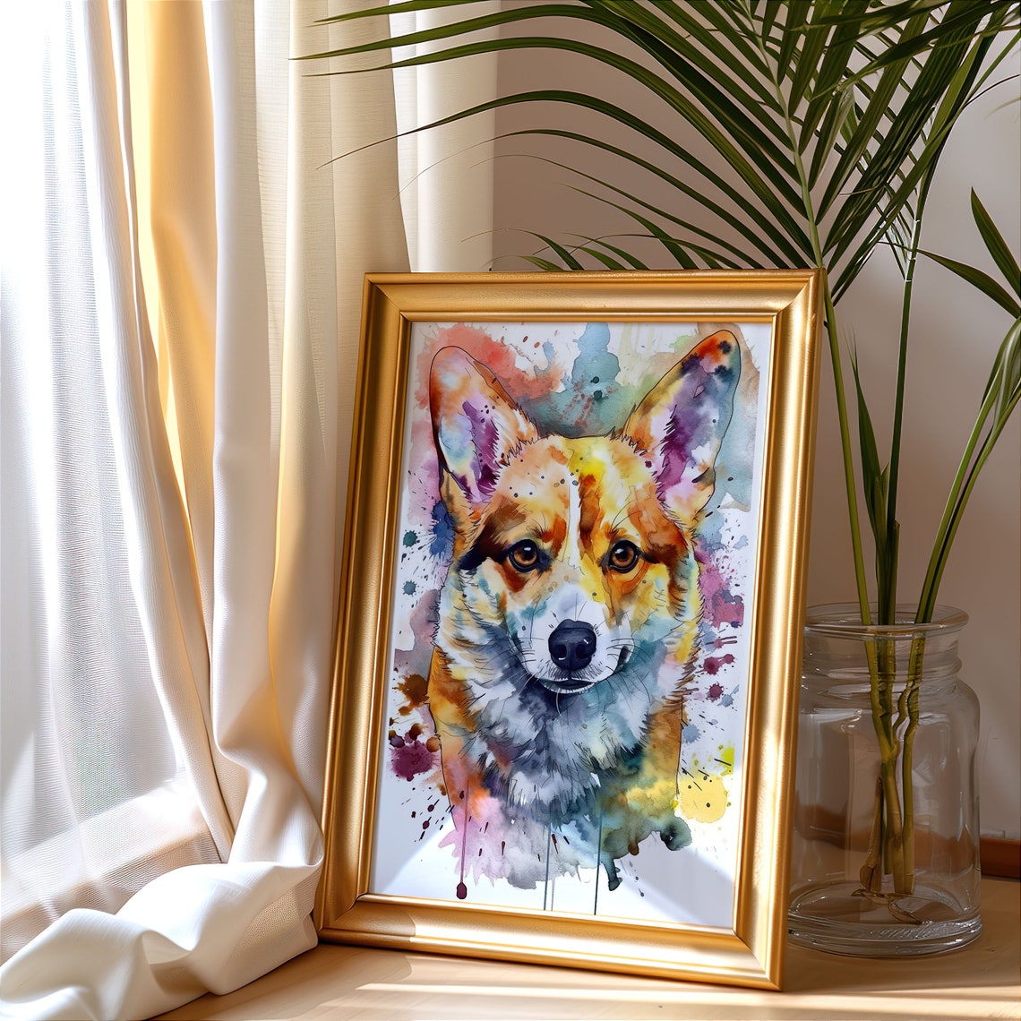Pembroke Welsh Corgi Watercolor Dog Portrait Splash Art Poster - Image 4