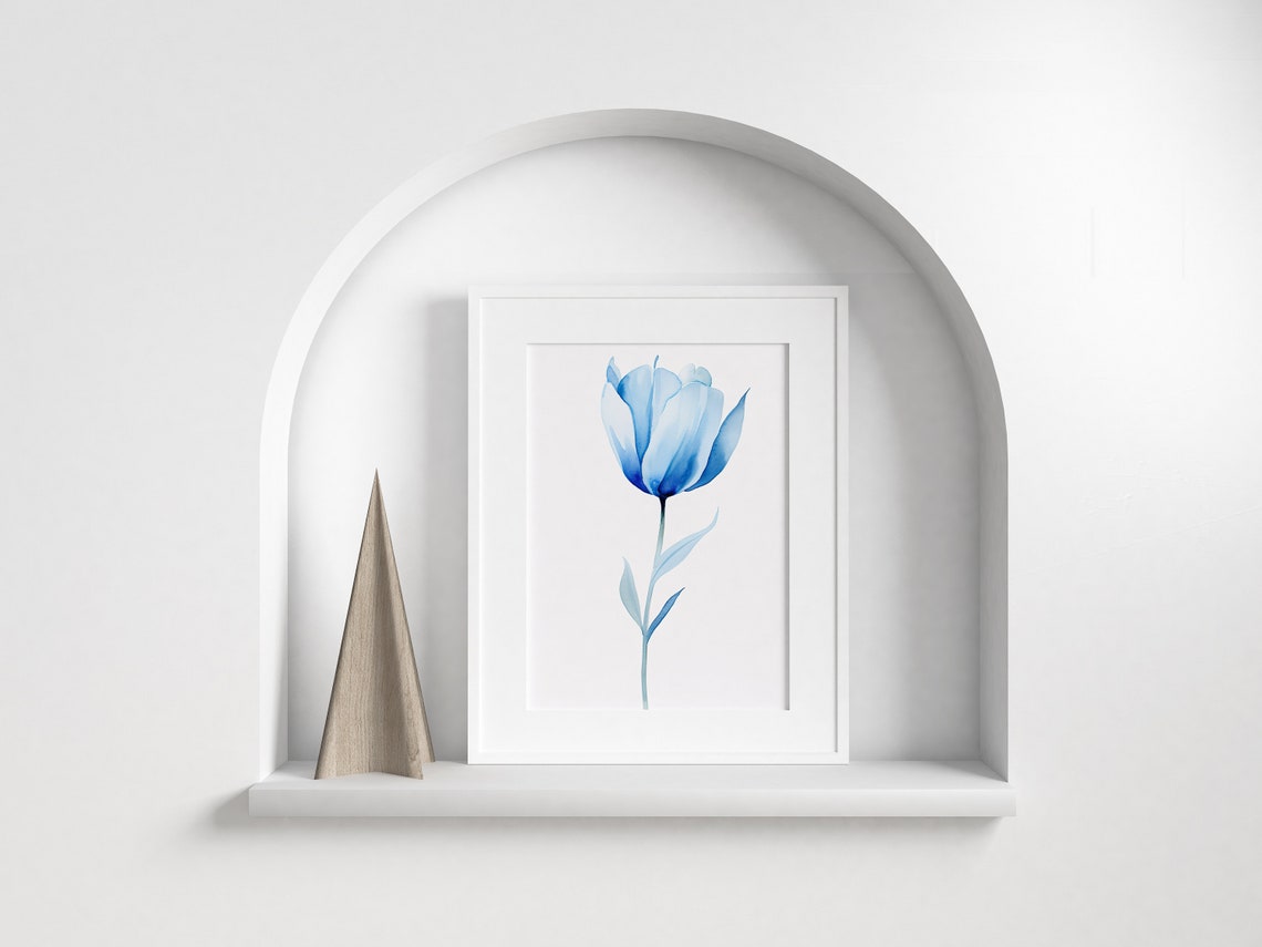 Blue Tulip Watercolor Flower Art Print for Minimal Modern Homes - Image 5