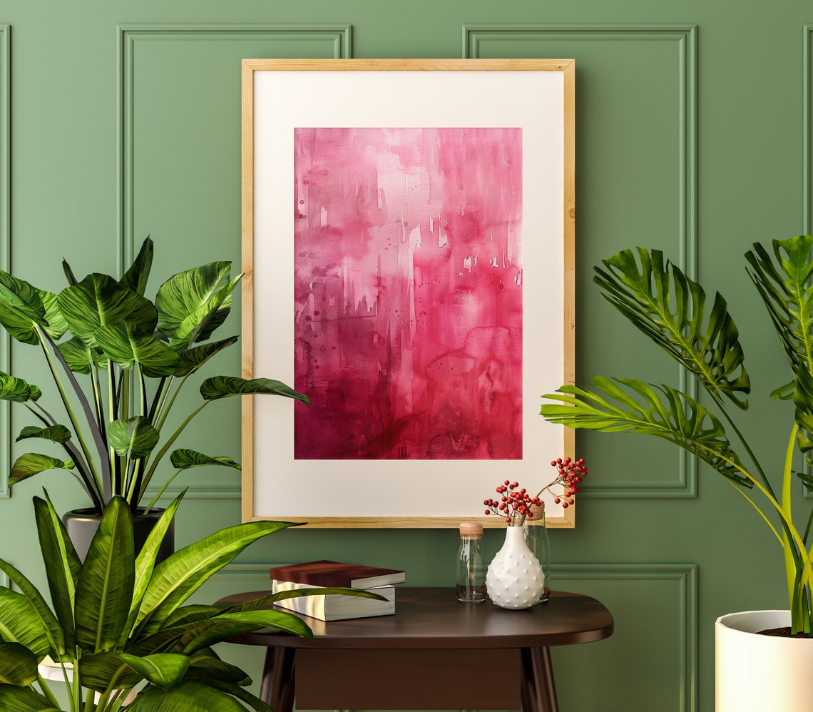 Pink Abstract Watercolor Modern Drips Textured Art Scene Poster - Image 2