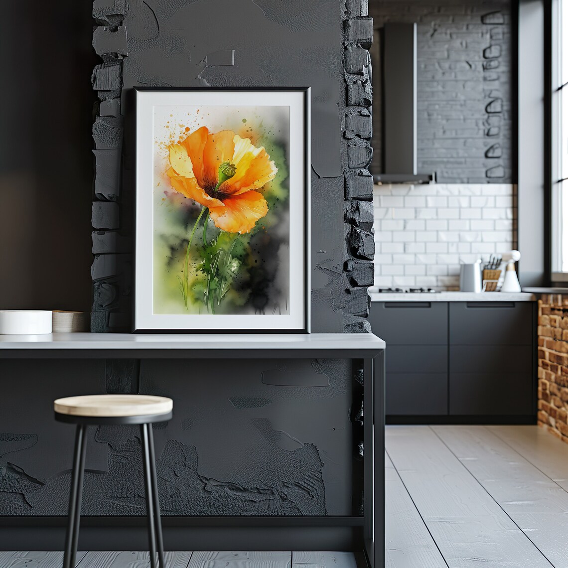 Golden California Poppy Bloom Watercolor Orange Flower Art Poster - Image 3