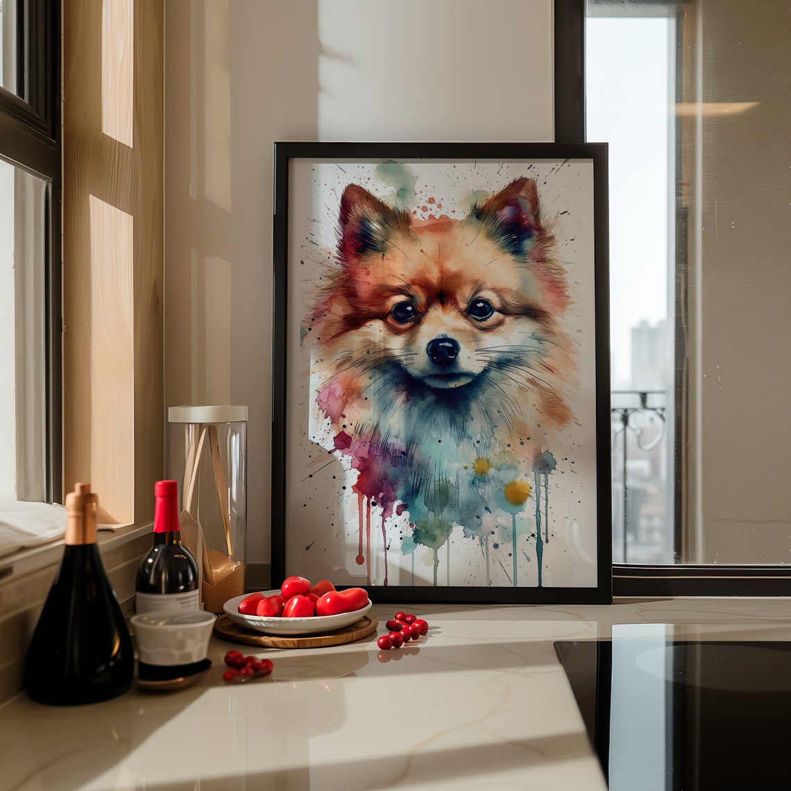 Pomeranian Dog Face Watercolor Portrait Cute Pet Splash Poster - Image 5