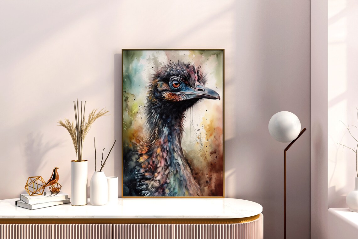Emu Watercolor Portrait Exotic Bird Wildlife Animal Art Poster - Image 5