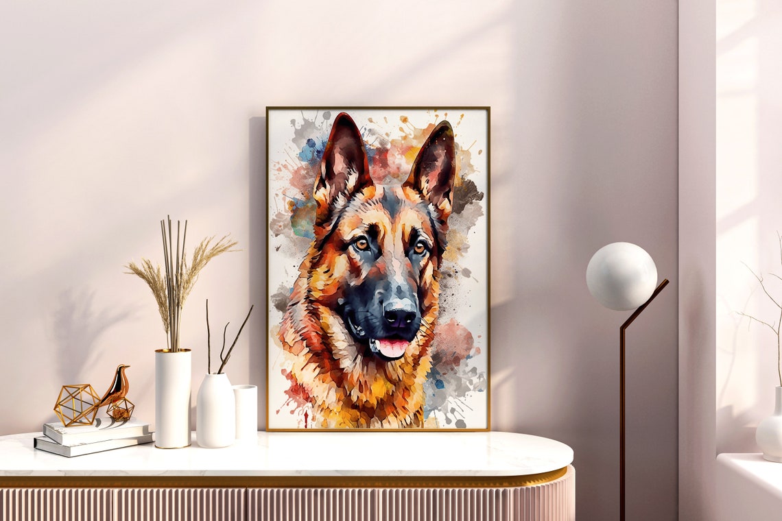 German Shepherd Watercolor Portrait Loyal Dog Pet Animal Art Poster - Image 5
