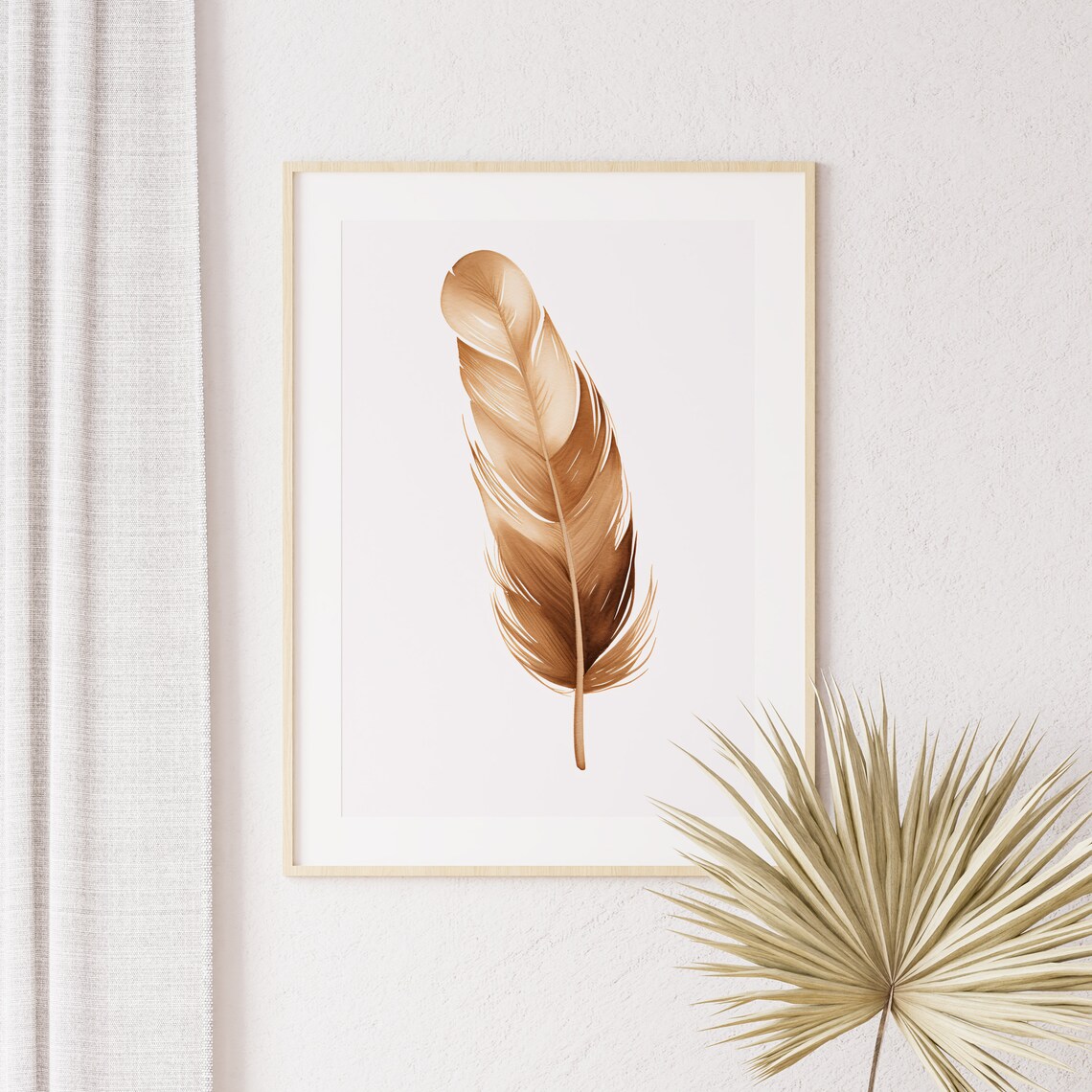 Golden Brown Feather Watercolor Elegant Botanical Art Poster - Image 4