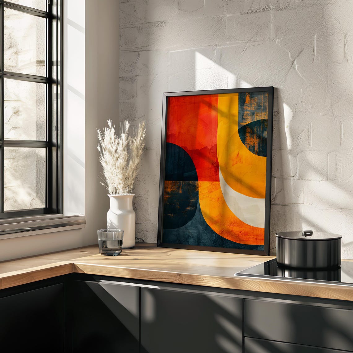 Abstract Geometric Red Orange Navy Curve Bold Modern Art Poster - Image 4