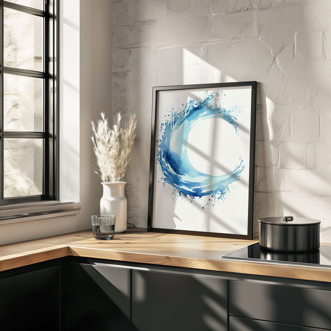 Blue Watercolor Wave Enso Circle Minimalist Zen Ocean Poster - Image 5