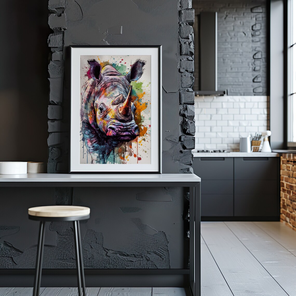 Vibrant Rhino Watercolor Portrait Purple Orange Wildlife Art Poster - Image 4