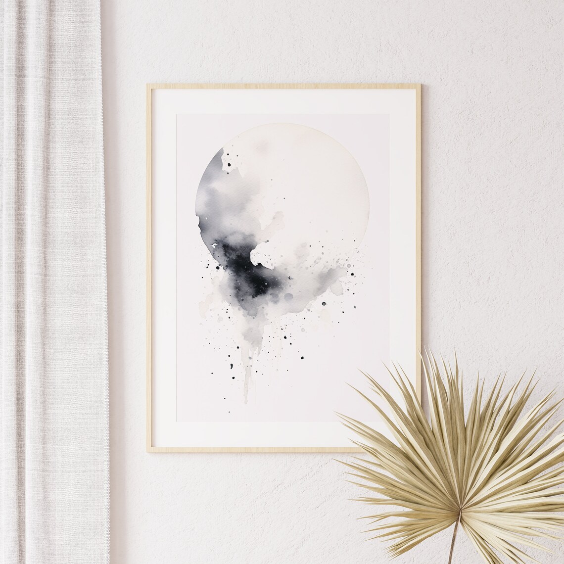 Black White Moon Watercolor Abstract Lunar Circle Minimalist Art Poster - Image 5