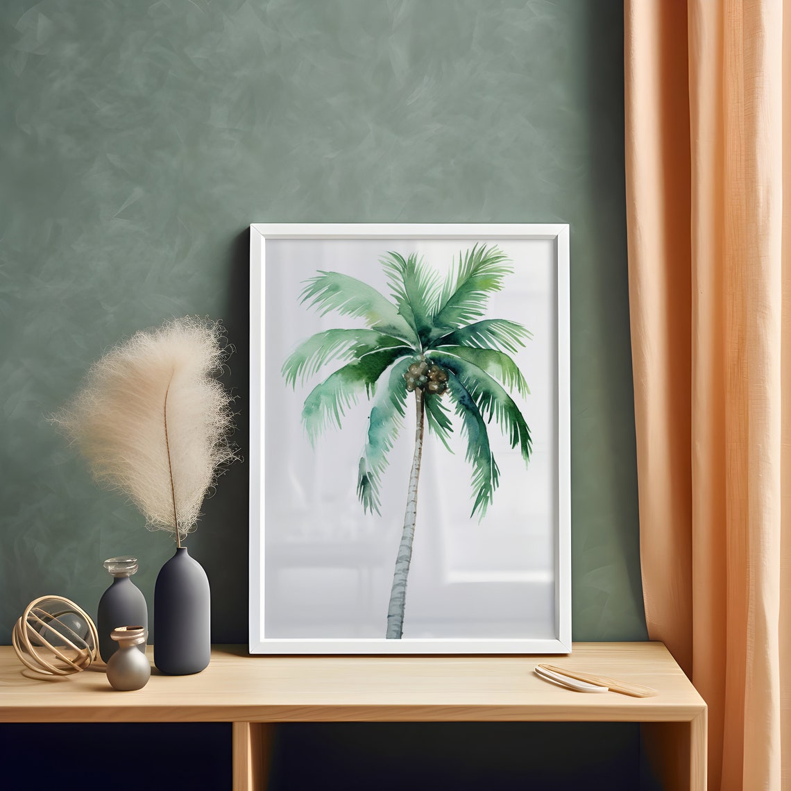 Coastal Palm Tree Watercolor Minimalist Tropical Beach Art Poster - Image 3