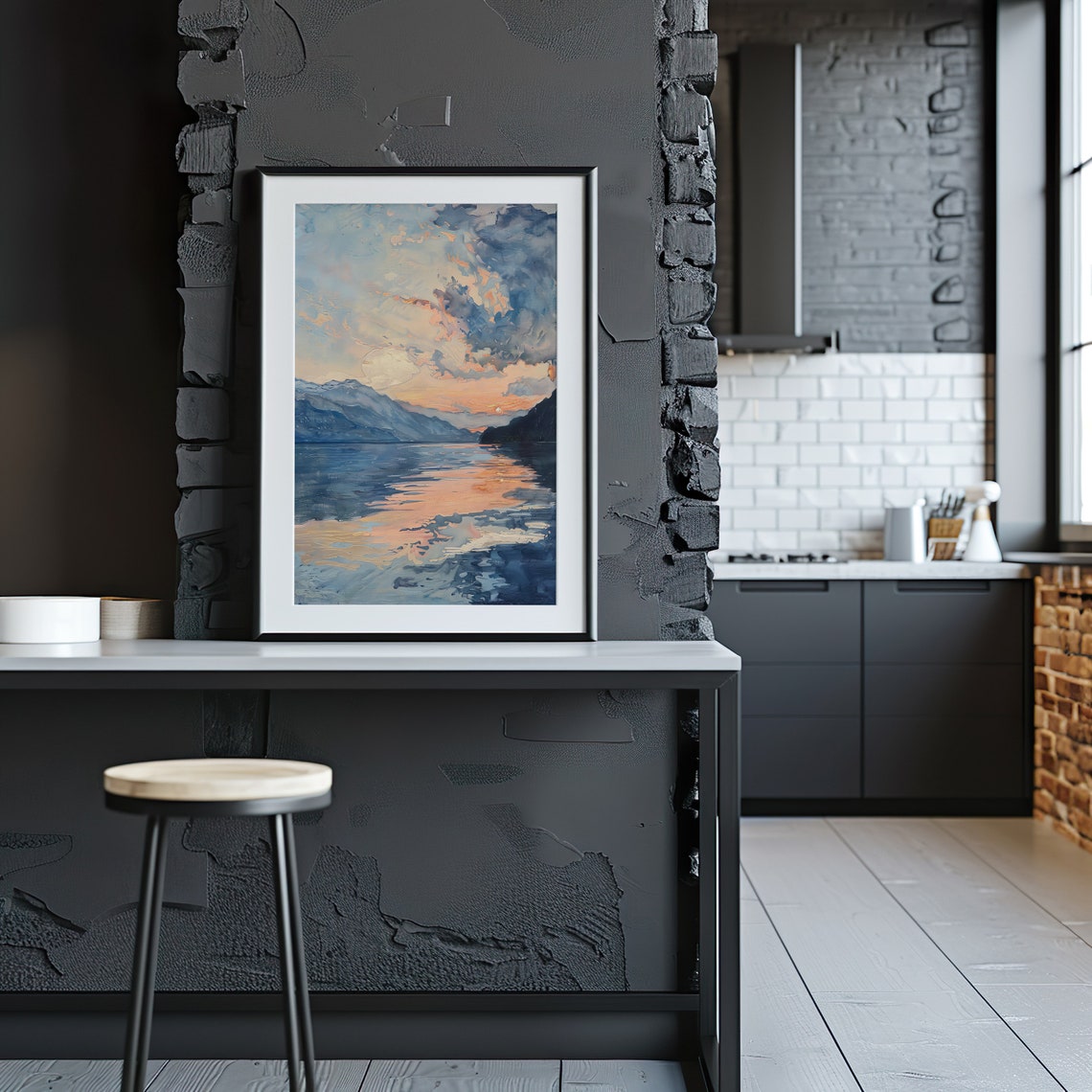 Mountain Lake Sunset Watercolor Reflection Evening Scene Poster - Image 4