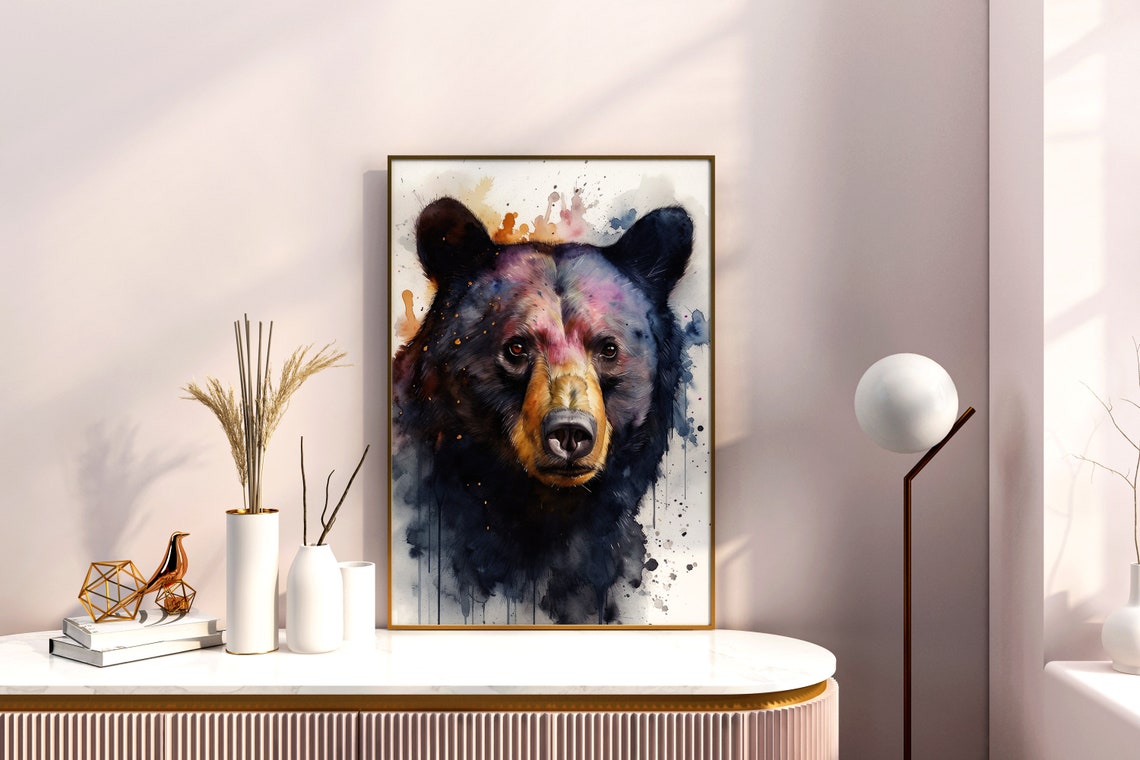 Black Bear Watercolor Portrait Wild Animal Forest Lodge Art Poster - Image 5
