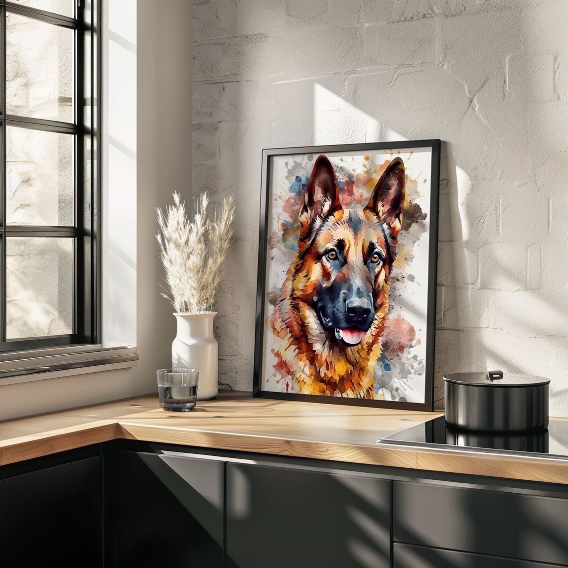German Shepherd Watercolor Portrait Loyal Dog Pet Animal Art Poster - Image 4