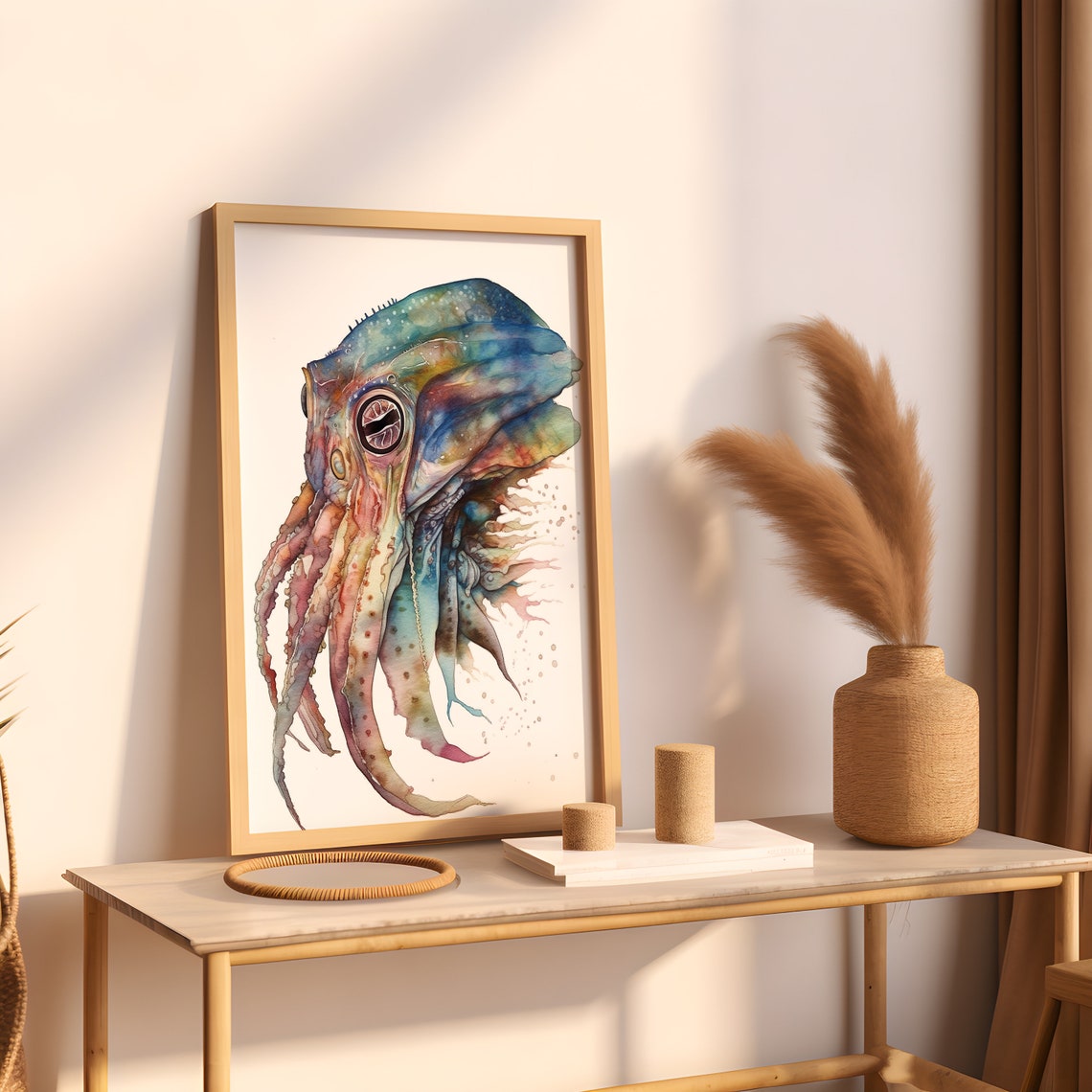 Colorful Cuttlefish Watercolor Underwater Sea Creature Poster - Image 3