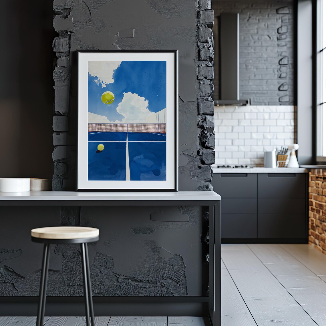 Tennis Court Watercolor Blue Hard Court Summer Tennis Sport Poster - Image 4