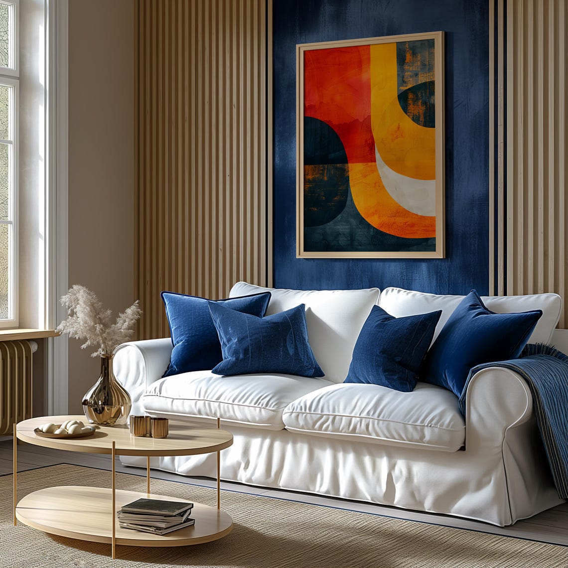 Abstract Geometric Red Orange Navy Curve Bold Modern Art Poster - Image 5