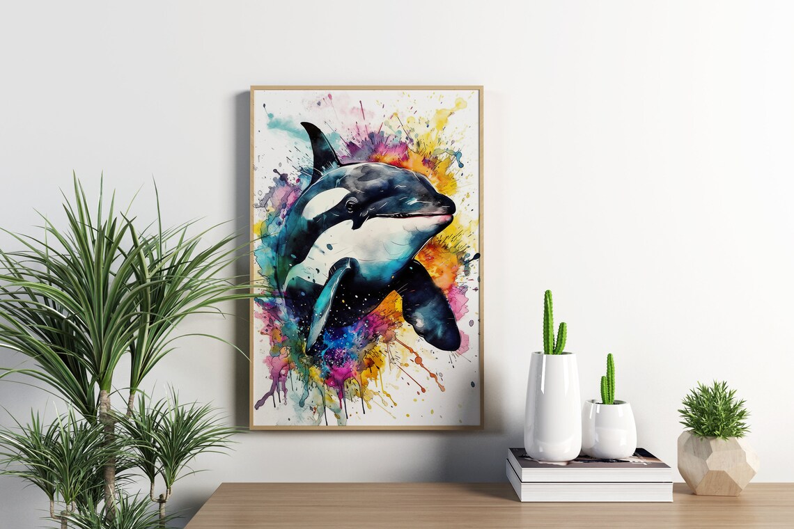 Orca Killer Whale Watercolor Splash Colorful Ocean Life Art Poster - Image 4