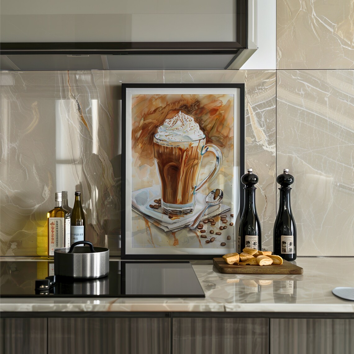 Caramel Latte Glass Watercolor Iced Coffee Dessert Scene Poster - Image 5
