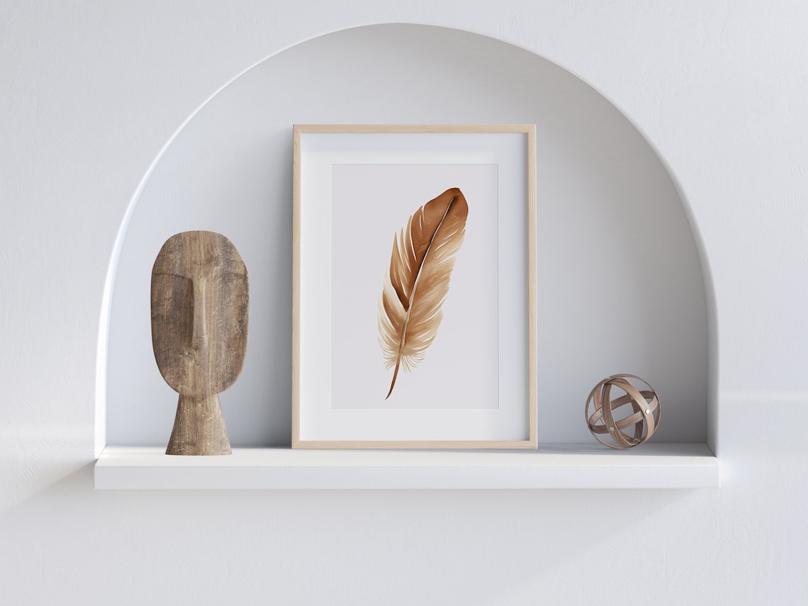 Brown Feather Watercolor Warm Neutral Modern Minimalist Wall Art - Image 3