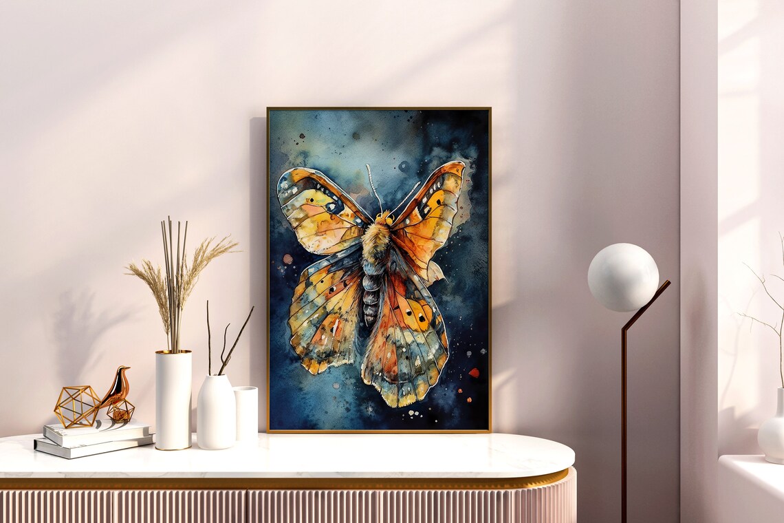 Orange Butterfly Watercolor Splash Dark Background Art Poster - Image 5