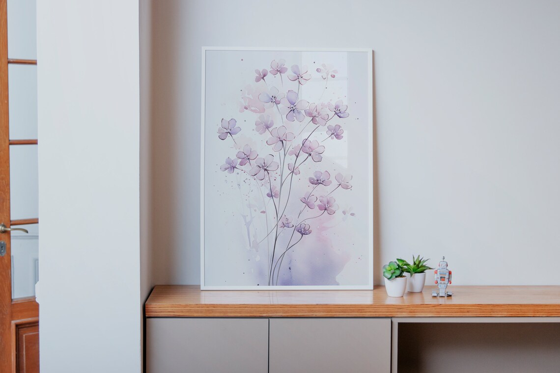 Purple Wildflowers Watercolor Minimalist Botanical Art Poster - Image 3