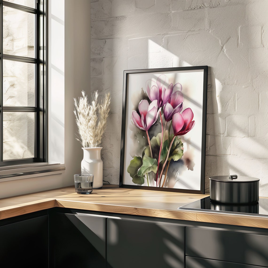 Pink Cyclamen Flower Blooms Soft Watercolor Botanical Wall Art - Image 4